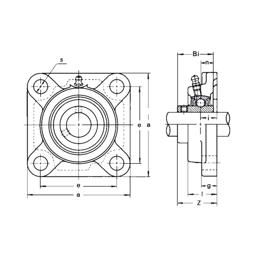 Paslanmaz Seri flanşlı yatak, setskurlu kilitleme, sıkma bilezikli MUC 200