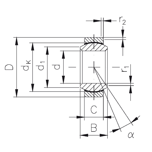 Paslanmaz çelik, sertleştirilmiş, taşlanmış ve cilalanmış, dış bilezik PTFE kaplı paslanmaz çelik
